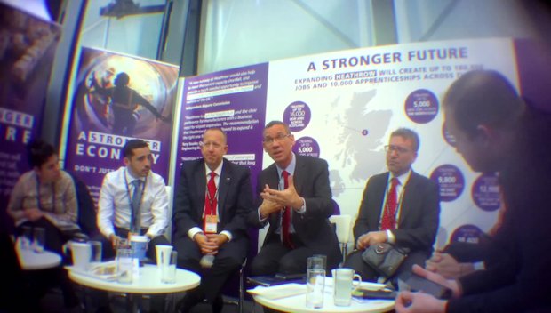 Shai Masot & Jeremy Newmark with Israeli ambassador Mark Regev speaking at an event at Labour party conference in 2016 (Al Jazeera)